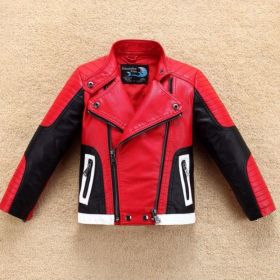 Boy's Thickened Leather Jacket Is Handsome (Option: Red-13to14 yards 160cm)